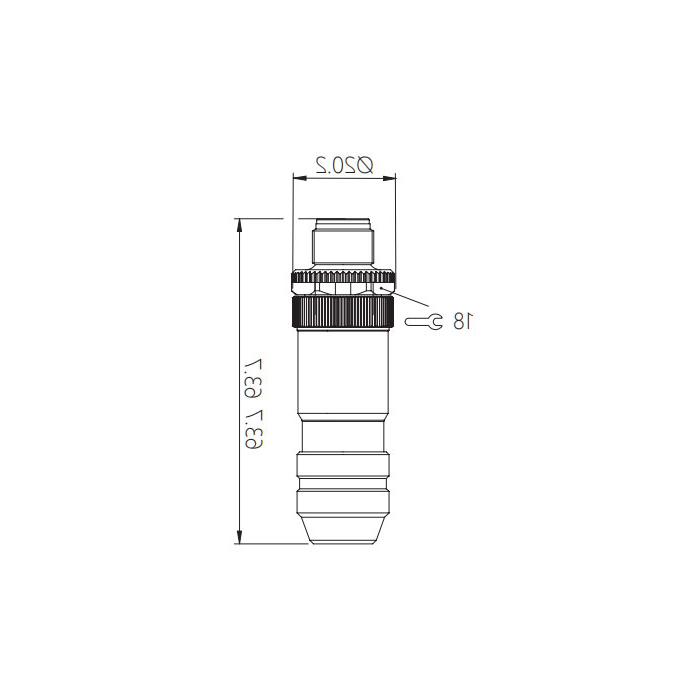 M12 5Pin、公头直型、螺钉连接、金属屏蔽、64F521